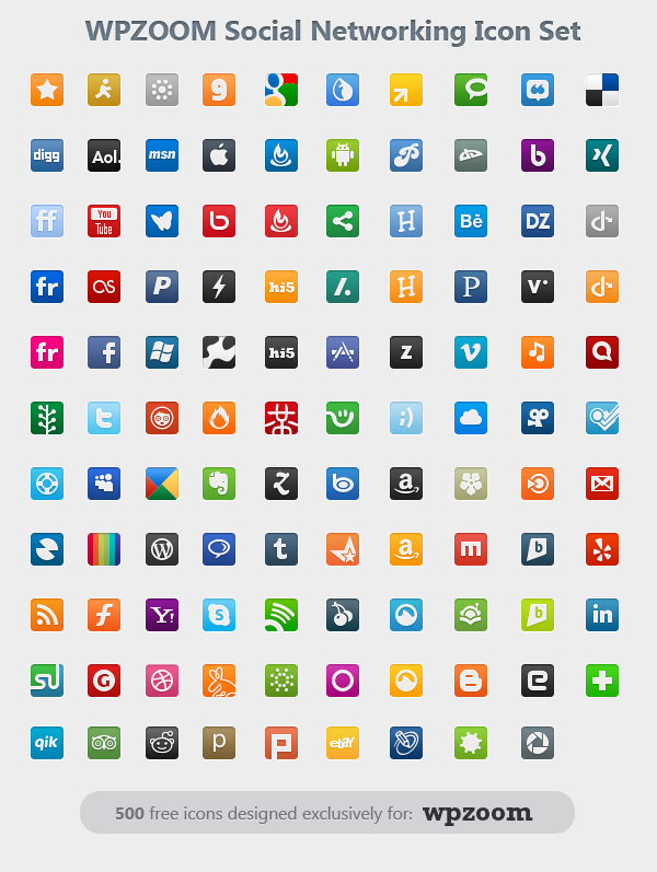 WPZOOM Social Networking Icon Set: 500 free icons!